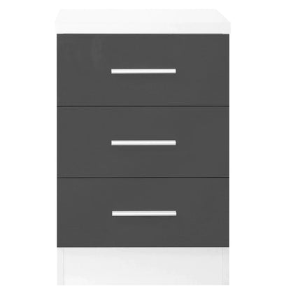 3 Pcs Reflect High Gloss XL 2 Door Sliding Wardrobe Set - Grey & White