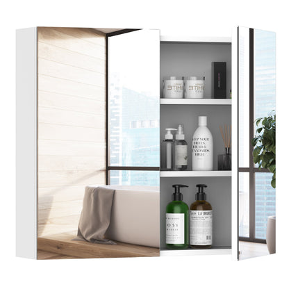 Wall Mount Mirror Cabinet Storage Bathroom Cupboard w/ Double Door and Shelves