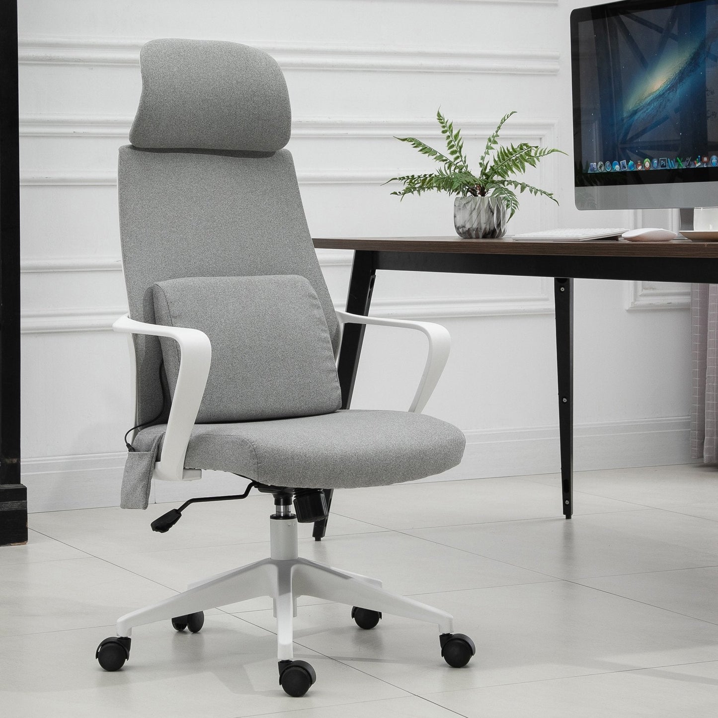 Office Swivel Chair Lumbar Massage Armchair with Adjustable seat & headrest height-Grey