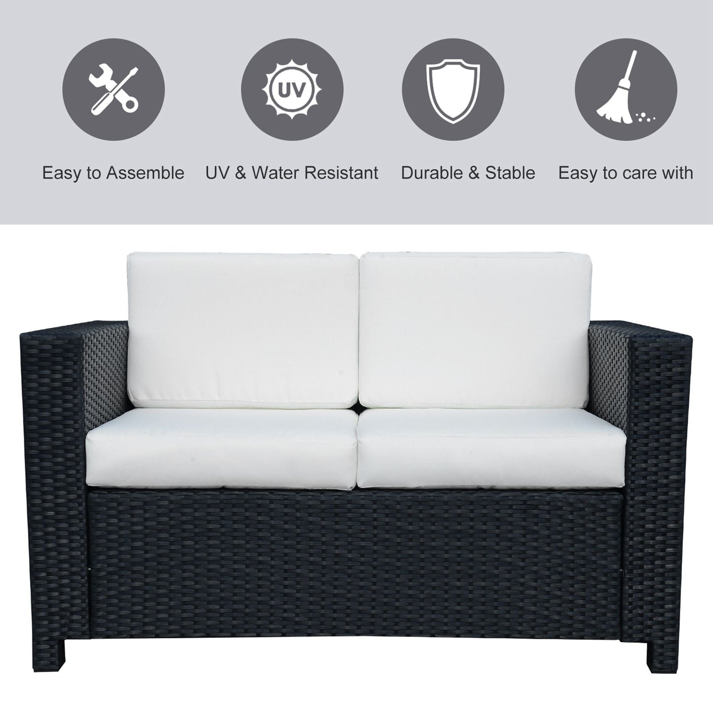 Outsunny 2-Seater Rattan Sofa - Black