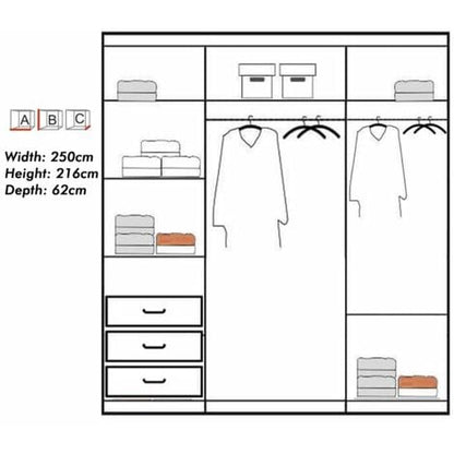 Keynes White Single Mirrored Sliding Door Large Wardrobe - 250cm