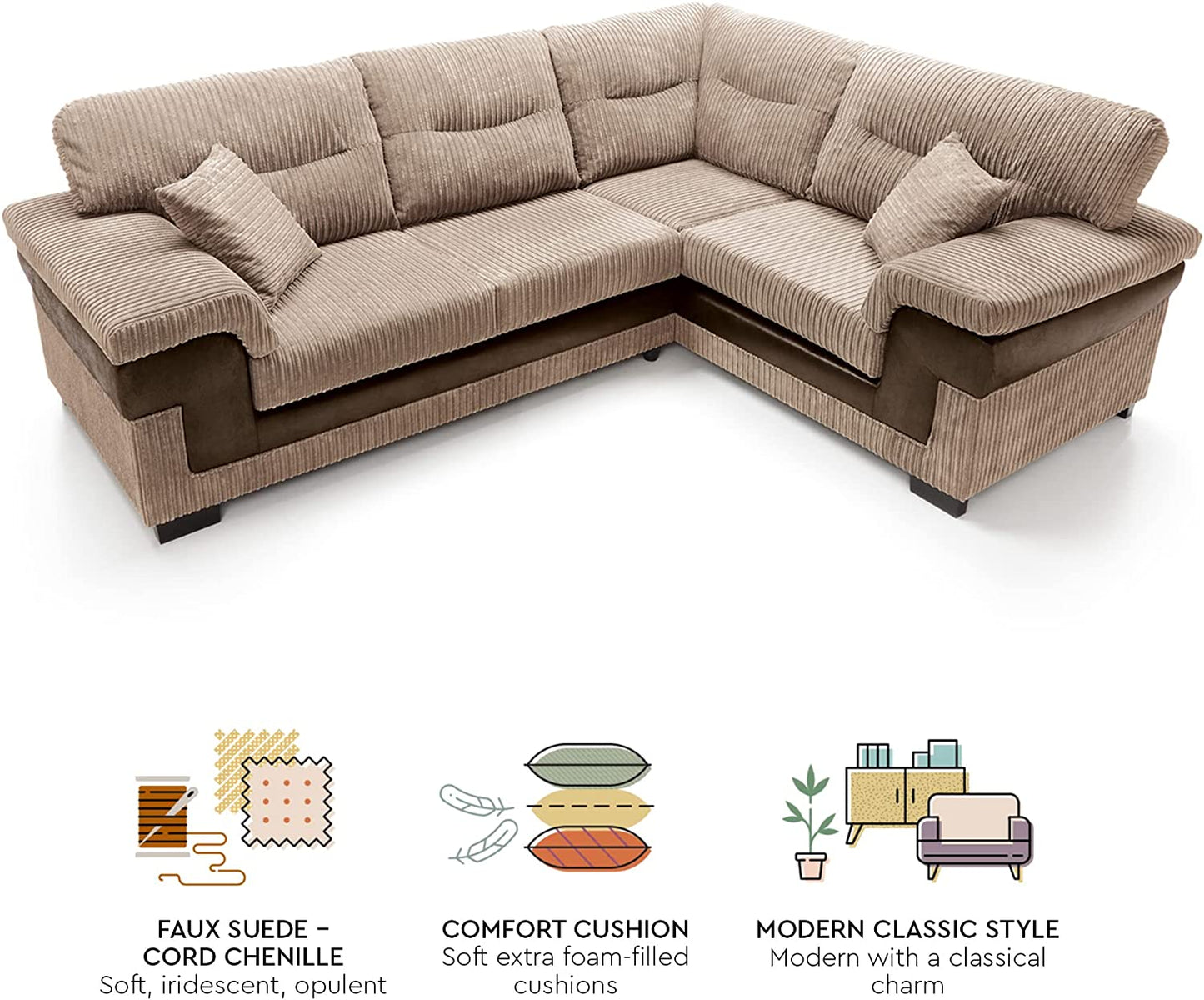 Samson Corded Fabric Corner Sofa Set