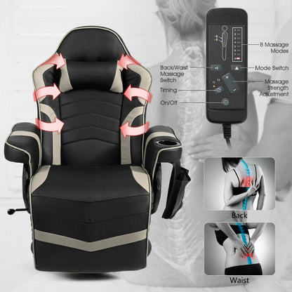 Electric Massage Gaming Chair with Cup Holder and Side Pouch