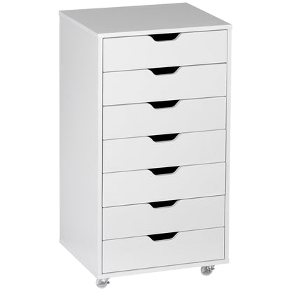 Vinsetto Vertical Filing Cabinet, 7-drawer File Cabinet, Mobile Office Cabinet on Wheels for Study, Home Office, White