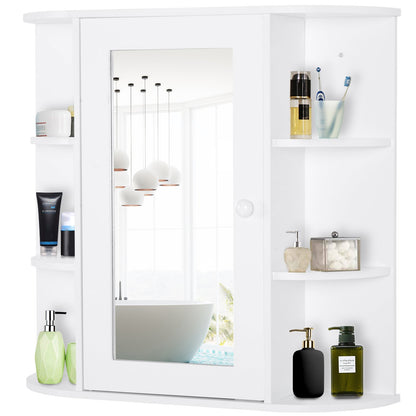 Wall Mount Mirror Cabinet Storage Bathroom Cupboard w/ Single Door and Shelves