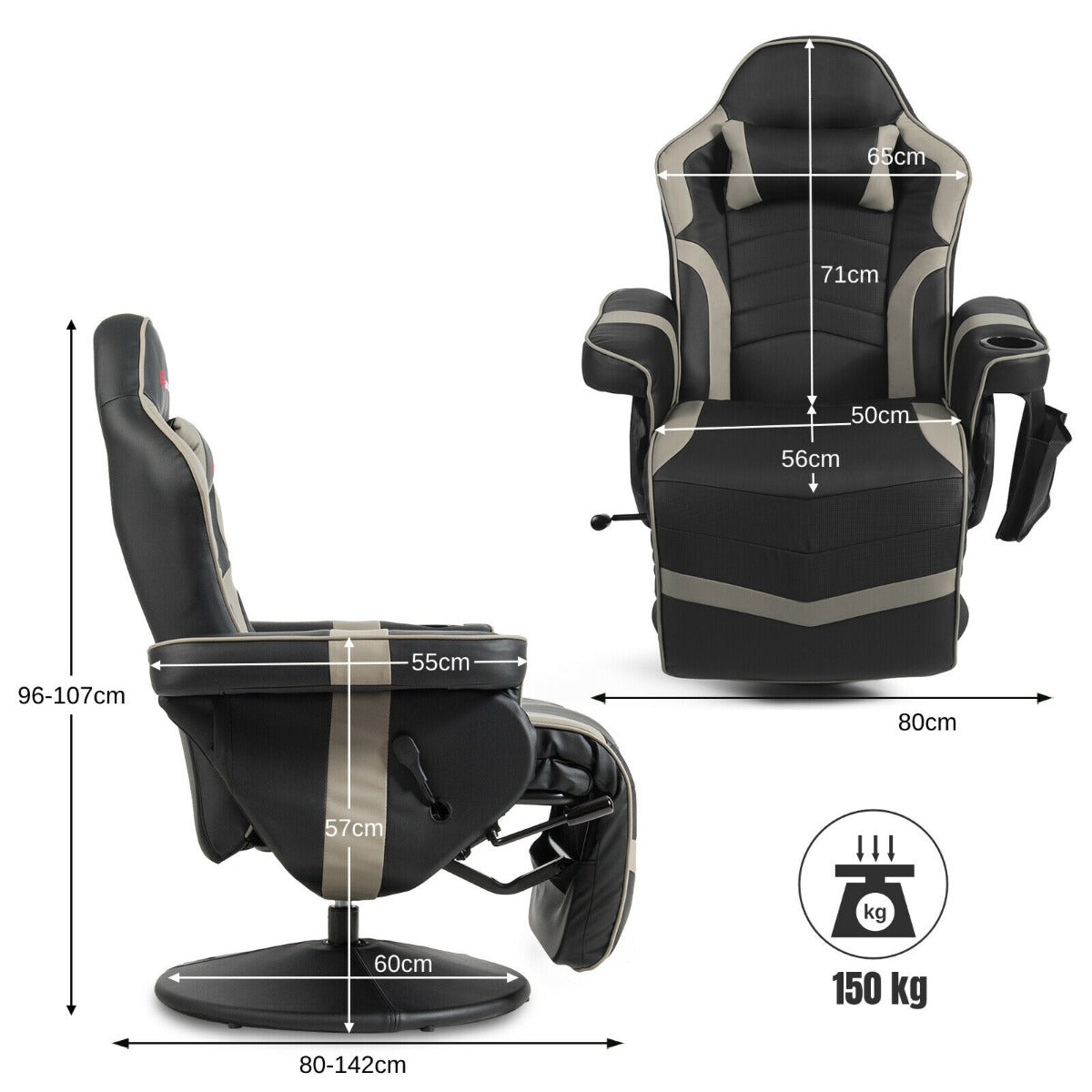 Electric Massage Gaming Chair with Cup Holder and Side Pouch