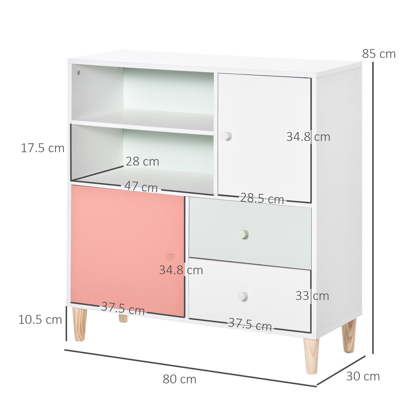 Kids Bookcase Multi-Shelf Modern Freestanding Cabinet of Drawer Pink