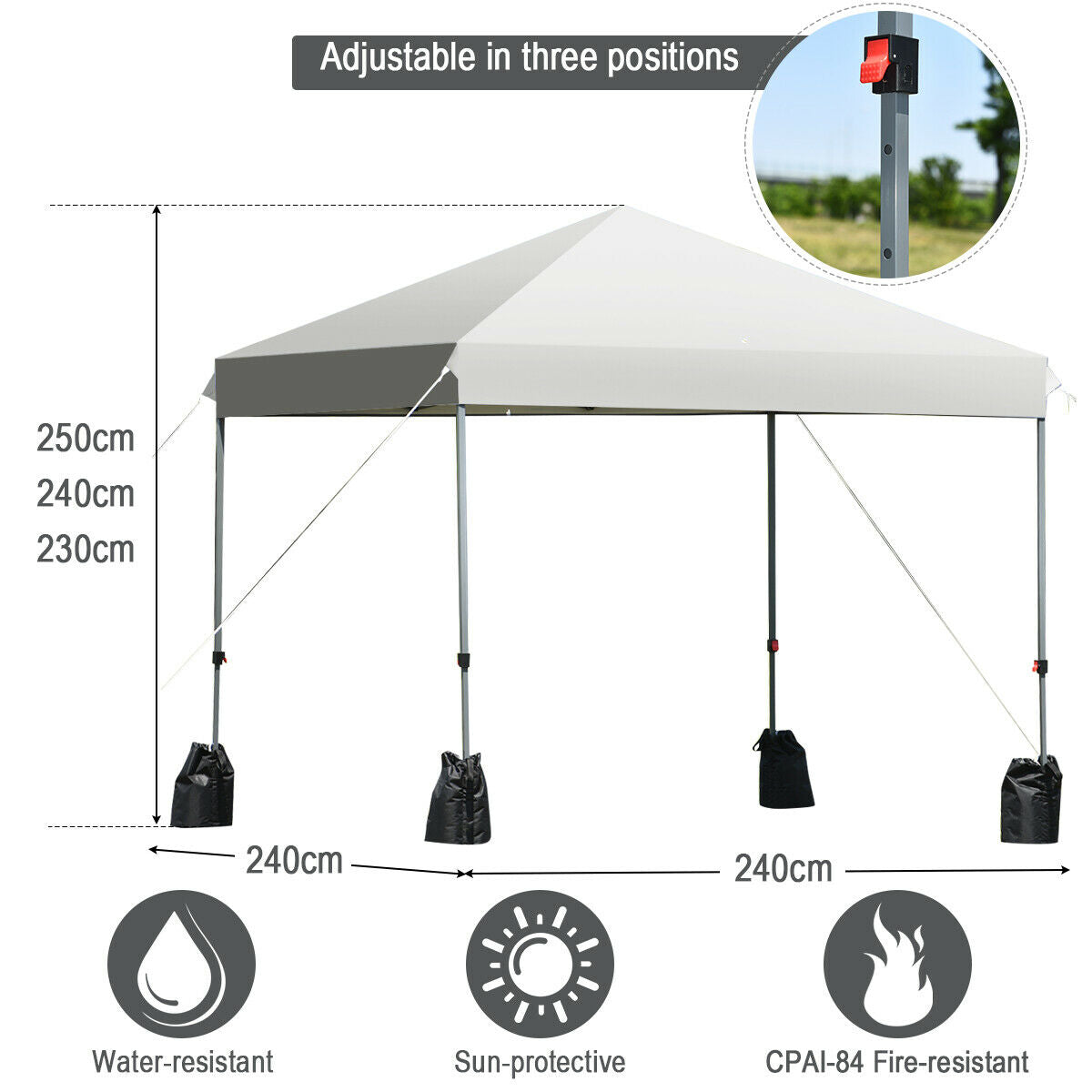 2.4 x 2.4m Pop Up Gazebo-White