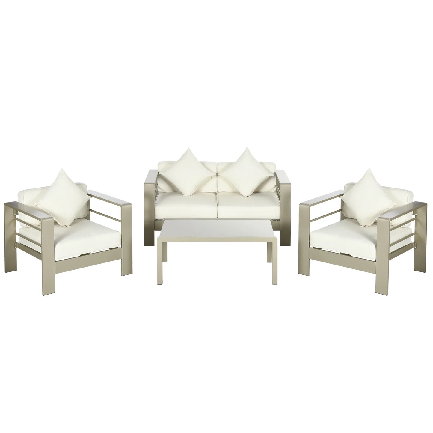 Outsunny 4 Pieces Outdoor Garden Furniture Set with Thick Padded Cushioned Loveseat and Glass Top Table - Champagne Gold