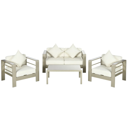 Outsunny 4 Pieces Outdoor Garden Furniture Set with Thick Padded Cushioned Loveseat and Glass Top Table - Champagne Gold