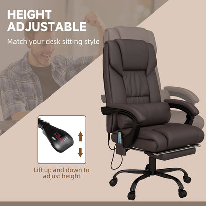 Vinsetto 6-Point PU Leather Massage Racing Chair Electric Padded Recliner Height Angle Adjustable 5 Wheels w/ Remote Footrest Office Comfort Brown