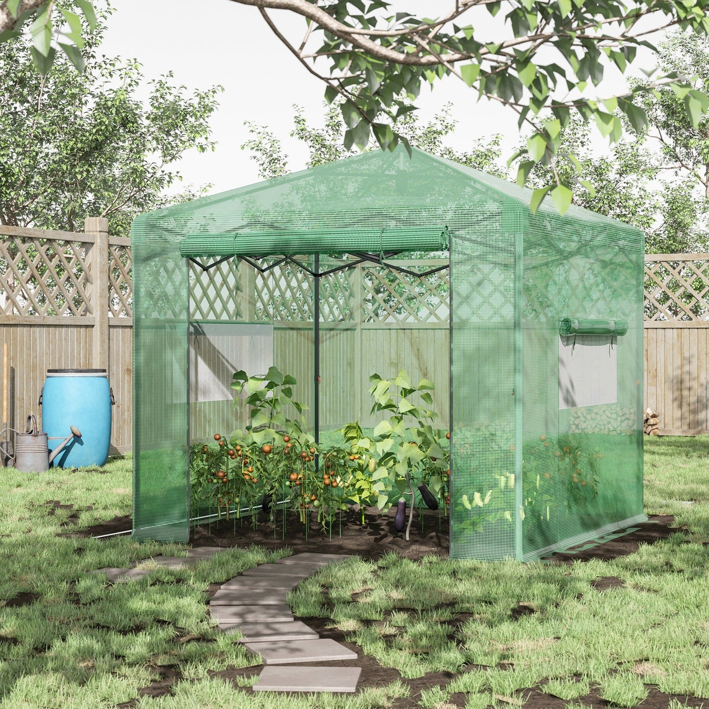 Outsunny Portable Walk in Pop-up Greenhouse Outdoor for Plants Garden Foldable with Carrying Bag , PE Cover, Steel Frame, Green, 2.4L x 1.8W x 2.4H m