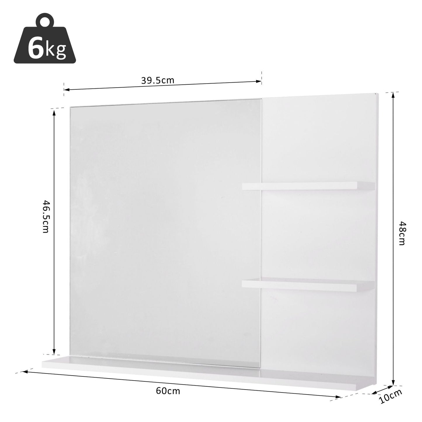 Wall Mounted Bathroom Mirror with 3 Tiers Storage Shelves - White