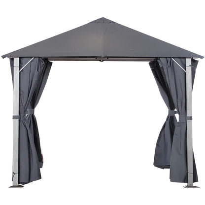 Outsunny 3(m) x 3(m) Garden Outdoor Soft Top Gazebo Steel Frame w/ Zipped Mesh Curtain Sidewalls Garden Sun Shelter Wedding Party Tent - Grey