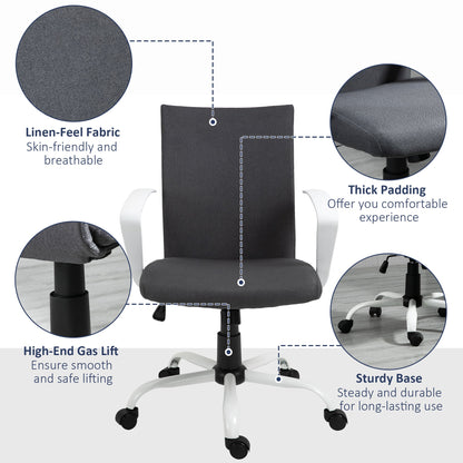 Vinsetto Office Chair Linen Swivel Computer Desk Chair Home Study Task Chair with Wheels, Arm, Charcoal Grey