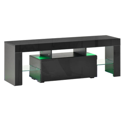 High Gloss Futuristic TV Stand, With LED Lights - Black