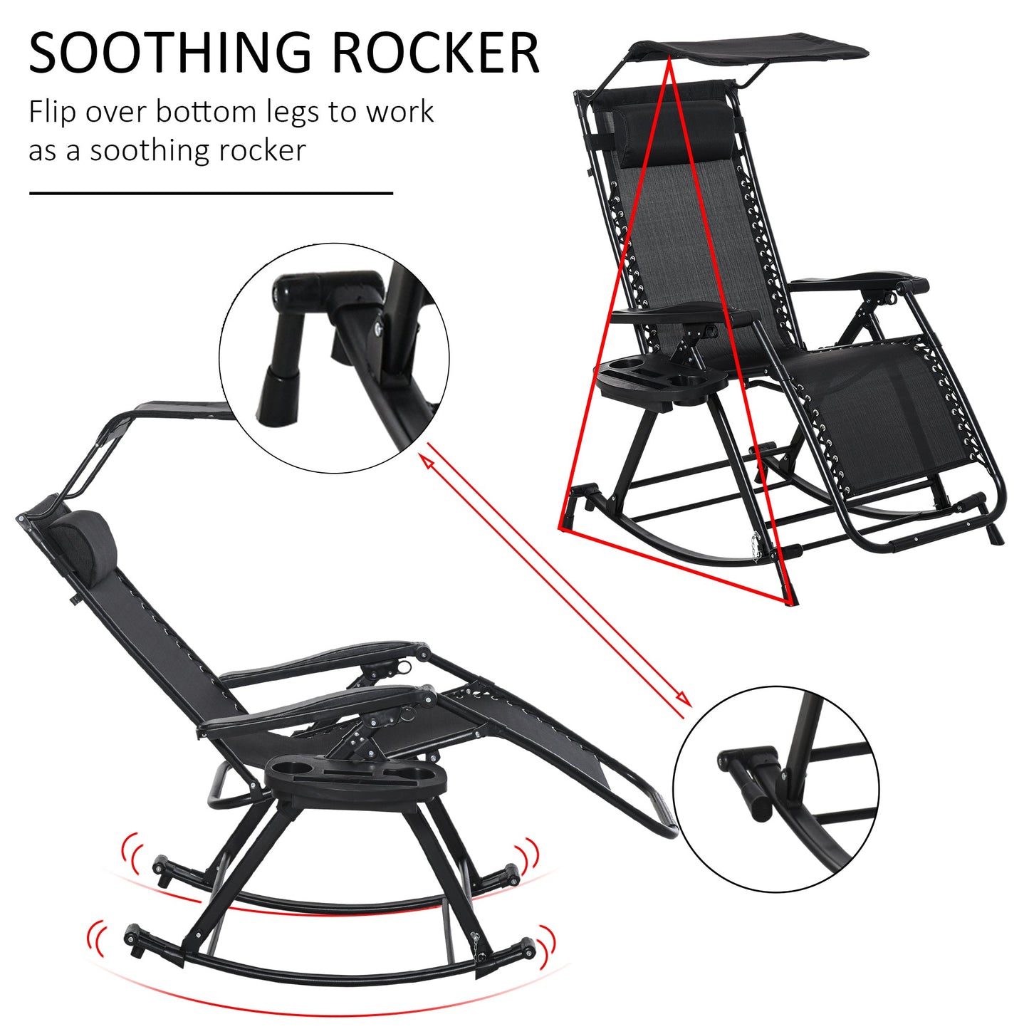 Outsunny Folding Recliner Chair Outdoor Lounge Rocker Zero-Gravity Seat w/ Adjustable