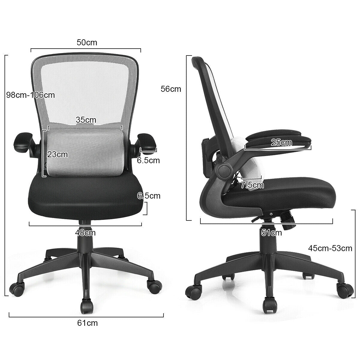 Lightweight Mesh Office Chair with Lumbar Support and Adjustable Backrest