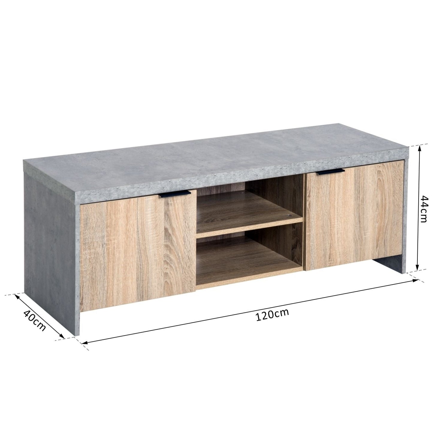 Large 2-Door TV Stand Cabinet - Grey & Wood Grain