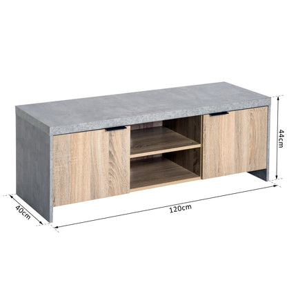 Large 2-Door TV Stand Cabinet - Grey & Wood Grain