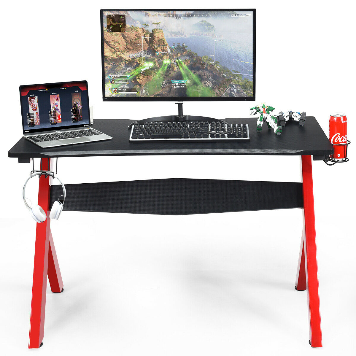 Gaming Computer Desk with Mouse Mat, Headphone and Controller Racks
