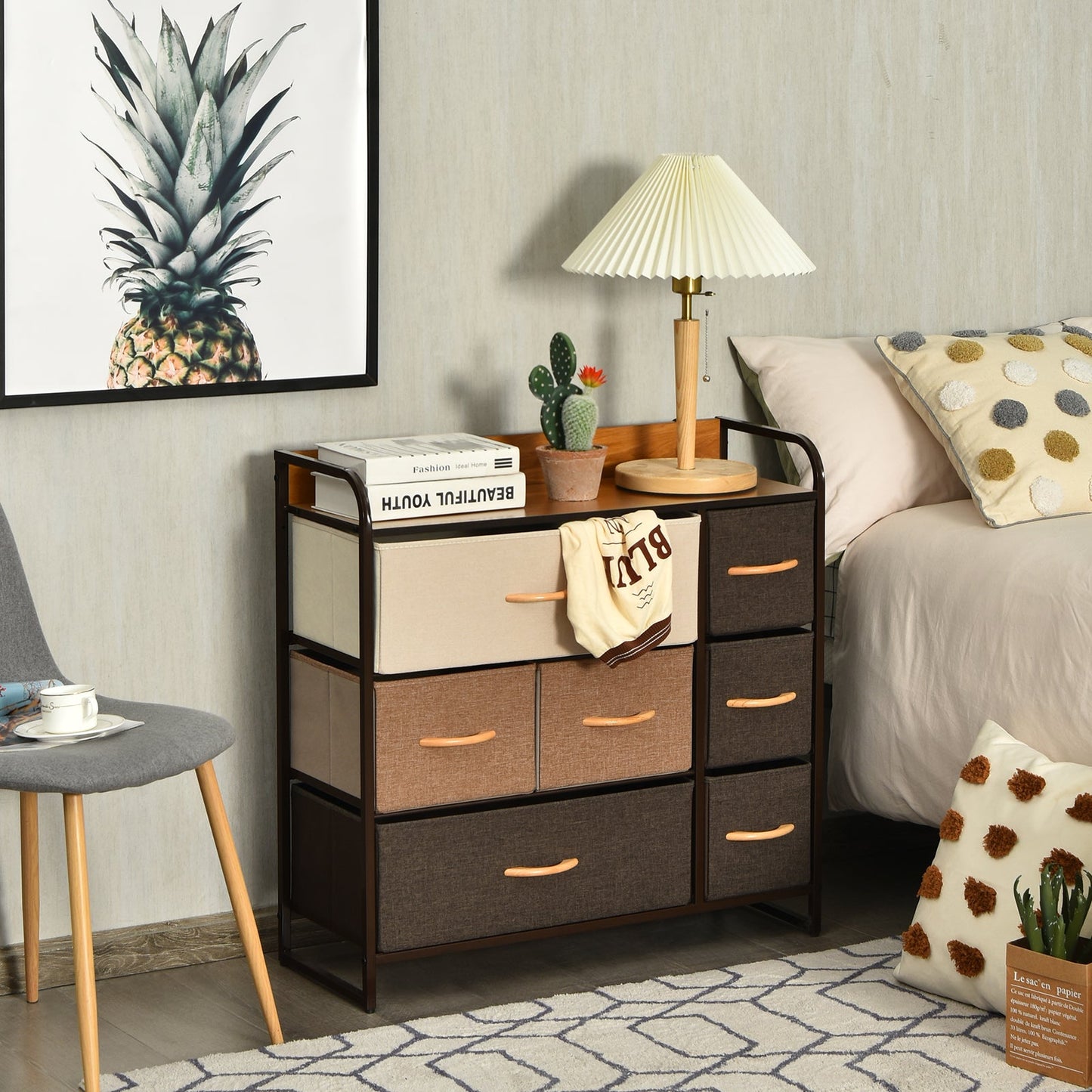 7-Drawer Dresser with Wooden Top for Bedroom Hallway
