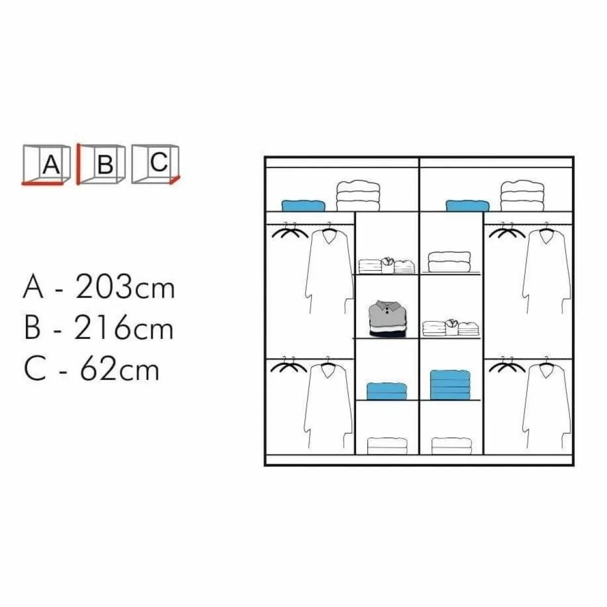 Merica 2 Door Mirrored Sliding Wardrobe - Oak, Black, White, Grey - 4 Sizes