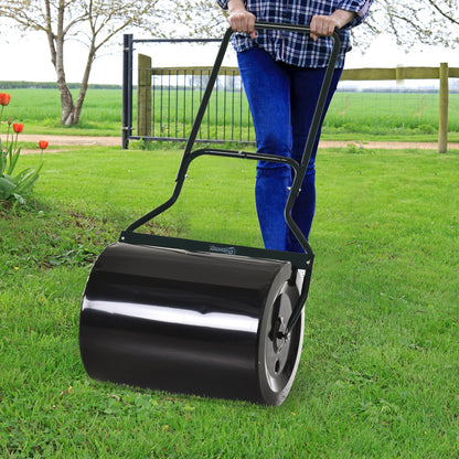 Ø50cm Steel Garden Lawn Roller Push Pull w/ Fillable Cylinder Water Sand Plug Lawn Flatten Seed Sow Rolling Drum w/ Handle