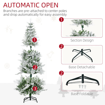 Pencil Snow Flocked Artificial Christmas Tree with Realistic Cypress Branches, Auto Open, Green