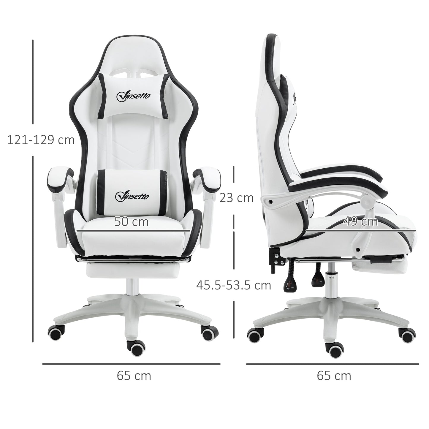 Vinsetto Racing Gaming Chair, Reclining PU Leather Computer Chair with 360 Degree Swivel Seat, Footrest, Removable Headrest and Lumber Support, White and Black