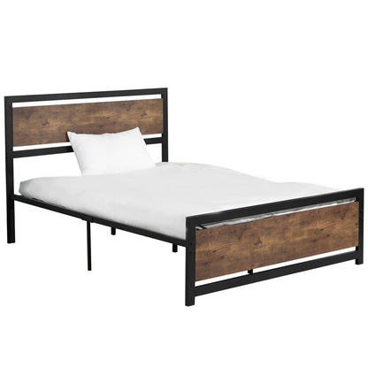 HOMCOM Double Size Metal Bed Frame with Headboard & Footboard, Strong Slat Support Full Bed Frame w/ Underbed Storage Space, Bedroom Furniture For Adults