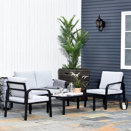 Outsunny 4 Pcs Aluminium Frame Garden Lounge Set - Black