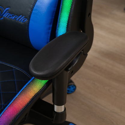 Vinsetto Gaming Office Chair with RGB LED Light, Lumbar Support, Gamer Recliner, Blue