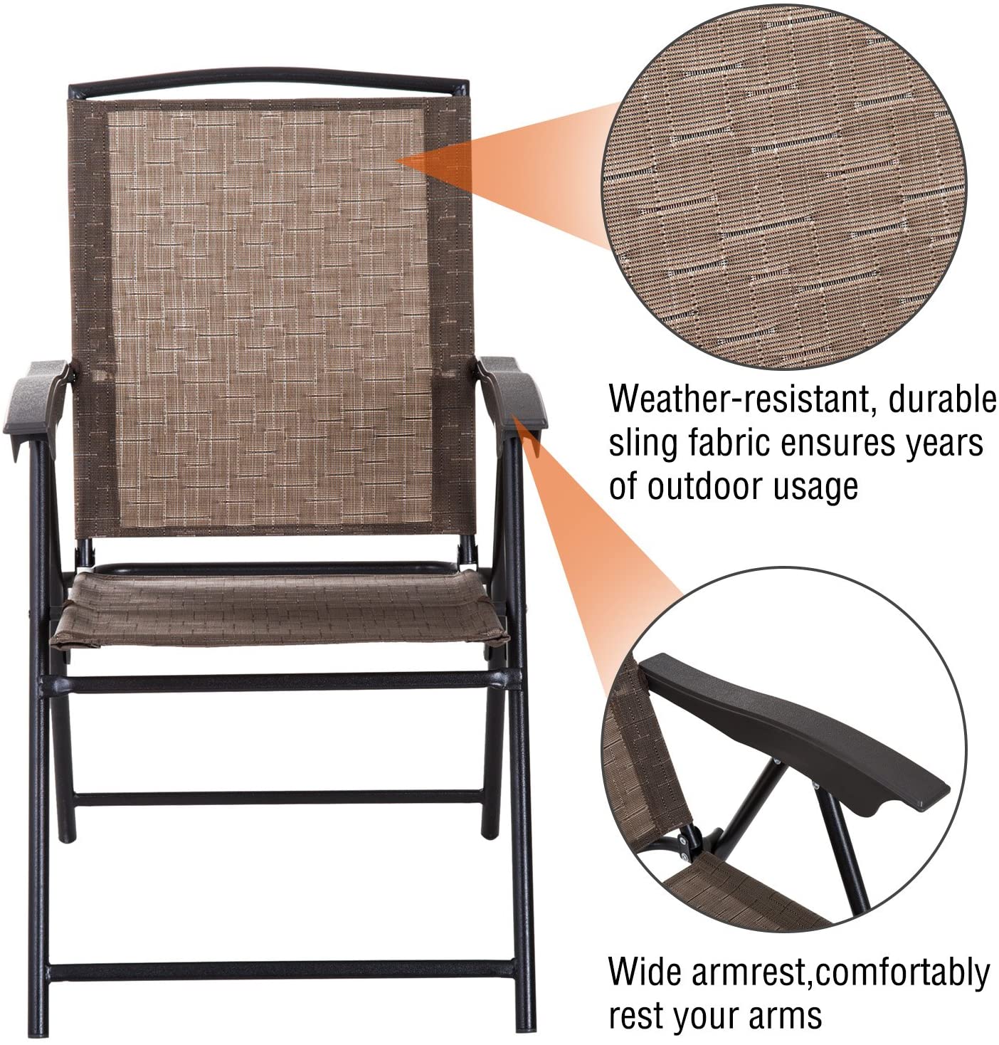 Outsunny 3 Piece Outdoor Bistro Set, Patio Conversation Furniture Set with 2 Folding Backrest Adjustable Armchairs and Glass Top Coffee Table, Brown