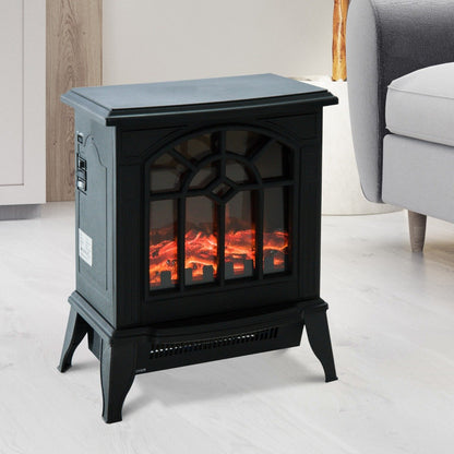 Flame Effect Freestanding Electric Fireplace Heater Black Stove with Flame Effect-Black