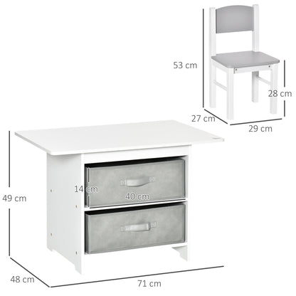 طقم طاولة وكراسي للأطفال من هومكوم، مكون من ثلاث قطع، مع أدراج - رمادي وأبيض