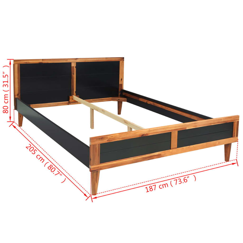 Bed Frame Black Solid Acacia Wood 180x200 cm Super King