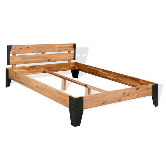 Bed Frame Solid Acacia Wood Steel 152x203 cm