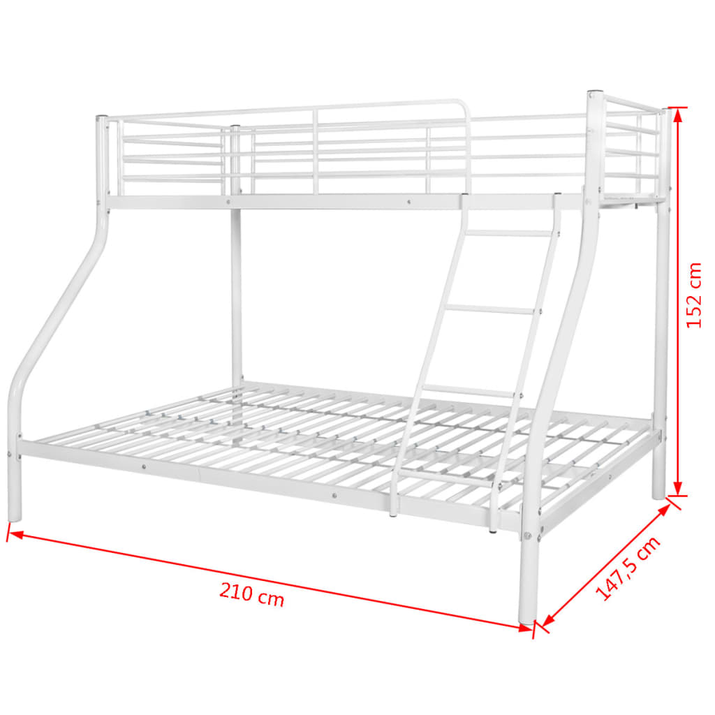 Children's Bunk Bed Frame White Metal 140x200/90x200 cm