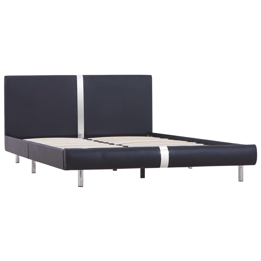 Bed Frame Black Faux Leather 135x190 cm Double