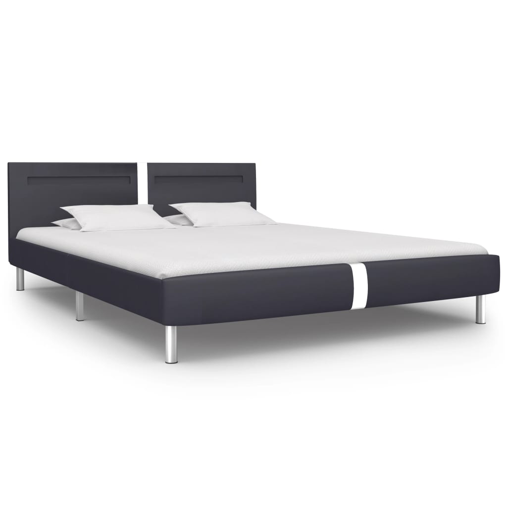 Bed Frame with LED Black Faux Leather 150x200 cm King Size