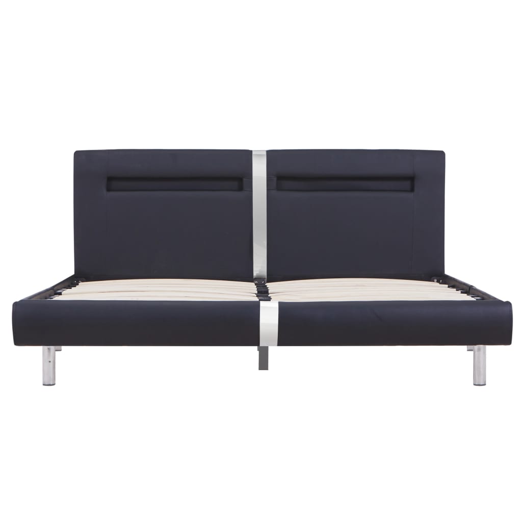 Bed Frame with LED Black Faux Leather 150x200 cm King Size