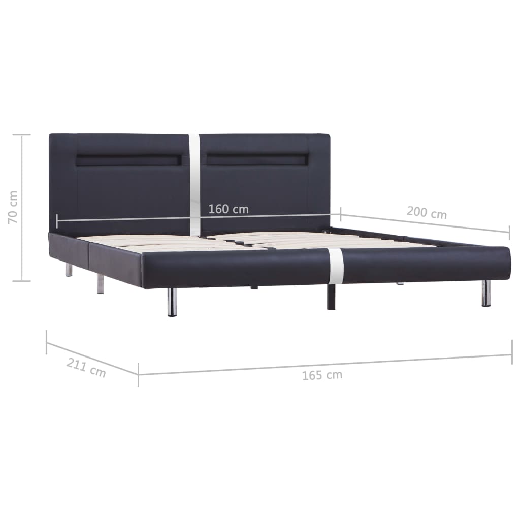 Bed Frame with LED Black Faux Leather 150x200 cm King Size