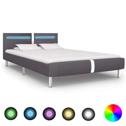 Bed Frame with LED Grey Faux Leather 135x190 cm Double