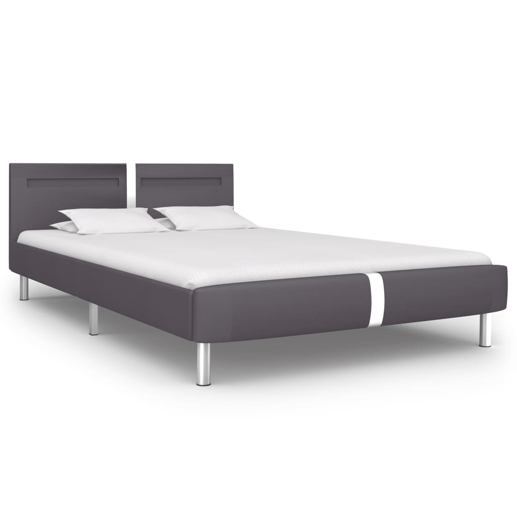 Bed Frame with LED Grey Faux Leather 135x190 cm Double