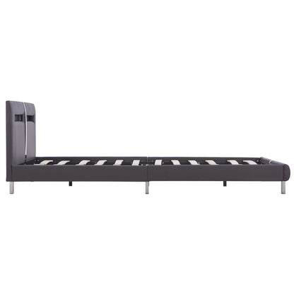 Bed Frame with LED Grey Faux Leather 135x190 cm Double