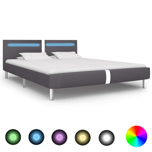 Bed Frame with LED Grey Faux Leather 150x200 cm King Size