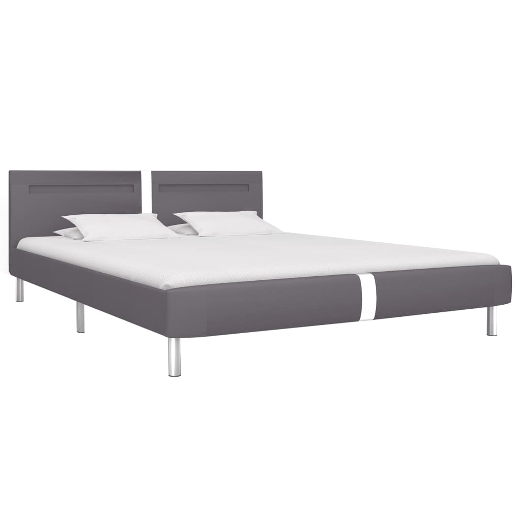 Bed Frame with LED Grey Faux Leather 150x200 cm King Size