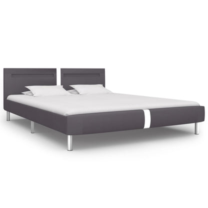 Bed Frame with LED Grey Faux Leather 150x200 cm King Size