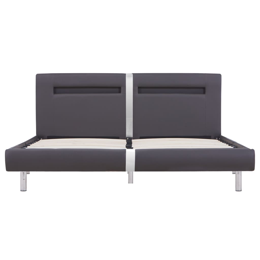 Bed Frame with LED Grey Faux Leather 150x200 cm King Size